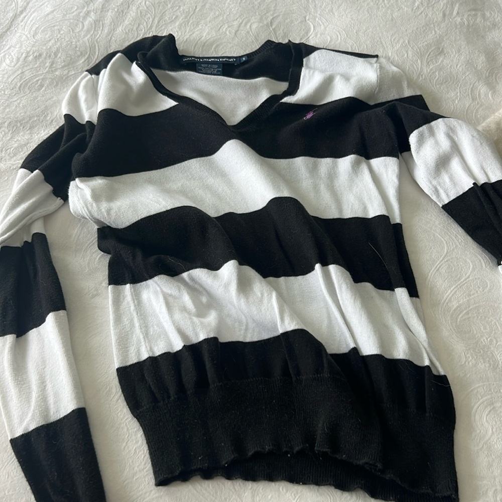 Black and white v neck light weight sweater by Ralph Lauren Sport